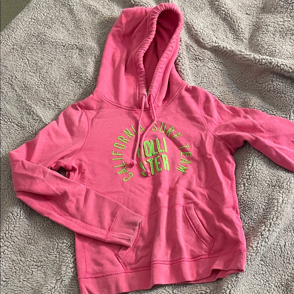 Hollister Hot Pink Hoodie with Neon Green Logo